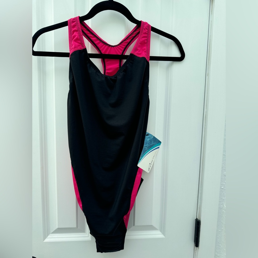 Dolfin Ocean Swimwear One Piece Black and Pink Swim Suit NWT